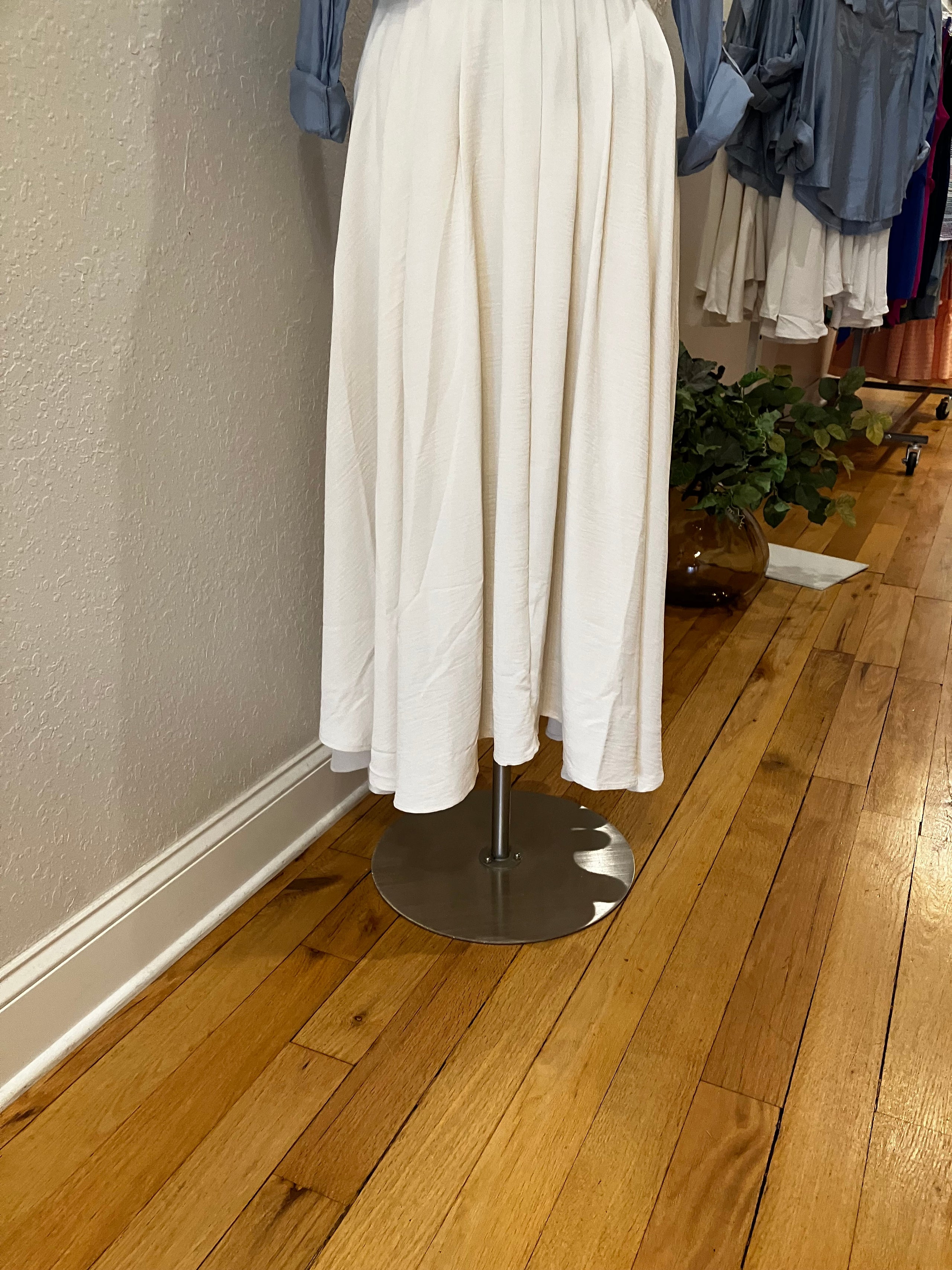 Pleated Midi Skirt Cream Boutique on Broadway